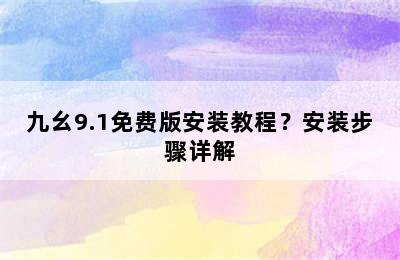 九幺9.1免费版安装教程？安装步骤详解