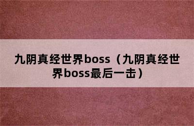 九阴真经世界boss（九阴真经世界boss最后一击）