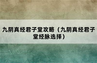 九阴真经君子堂攻略（九阴真经君子堂经脉选择）