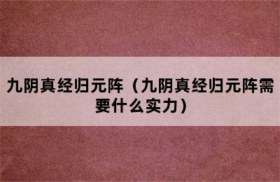 九阴真经归元阵（九阴真经归元阵需要什么实力）