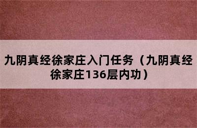 九阴真经徐家庄入门任务（九阴真经徐家庄136层内功）