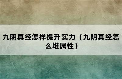 九阴真经怎样提升实力（九阴真经怎么堆属性）