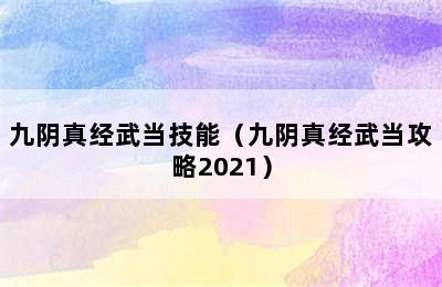 九阴真经武当技能（九阴真经武当攻略2021）