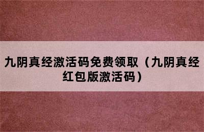 九阴真经激活码免费领取（九阴真经红包版激活码）