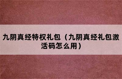 九阴真经特权礼包（九阴真经礼包激活码怎么用）