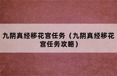 九阴真经移花宫任务（九阴真经移花宫任务攻略）