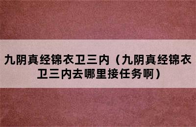 九阴真经锦衣卫三内（九阴真经锦衣卫三内去哪里接任务啊）