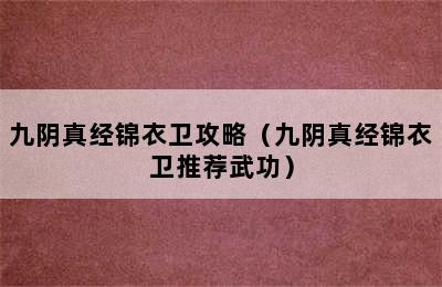 九阴真经锦衣卫攻略（九阴真经锦衣卫推荐武功）