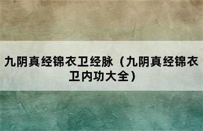 九阴真经锦衣卫经脉（九阴真经锦衣卫内功大全）