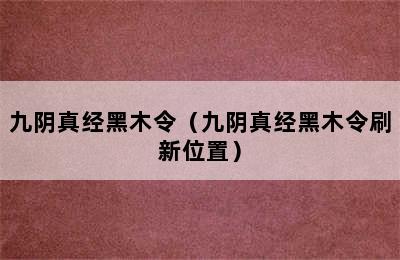 九阴真经黑木令（九阴真经黑木令刷新位置）