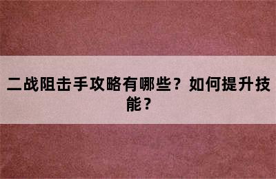 二战阻击手攻略有哪些？如何提升技能？