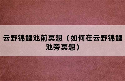 云野锦鲤池前冥想（如何在云野锦鲤池旁冥想）