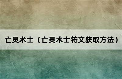 亡灵术士（亡灵术士符文获取方法）