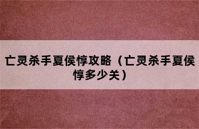 亡灵杀手夏侯惇攻略（亡灵杀手夏侯惇多少关）