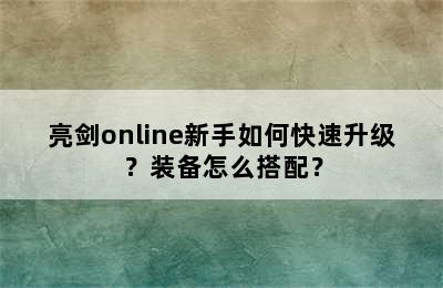 亮剑online新手如何快速升级？装备怎么搭配？