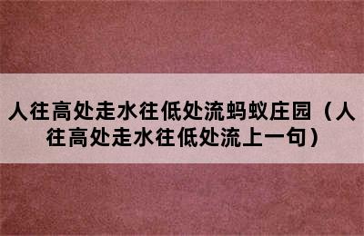 人往高处走水往低处流蚂蚁庄园（人往高处走水往低处流上一句）