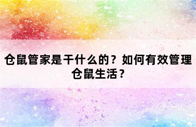 仓鼠管家是干什么的？如何有效管理仓鼠生活？