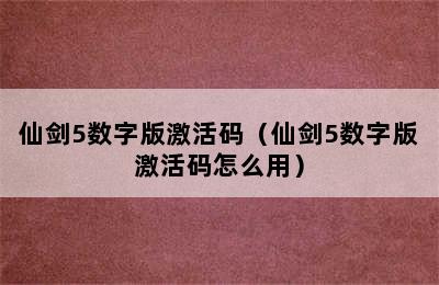 仙剑5数字版激活码（仙剑5数字版激活码怎么用）