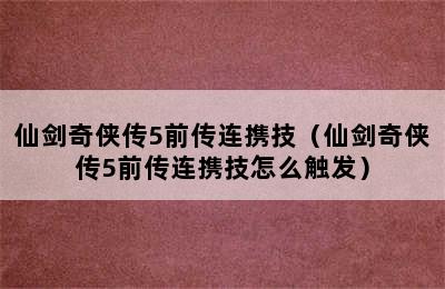 仙剑奇侠传5前传连携技（仙剑奇侠传5前传连携技怎么触发）