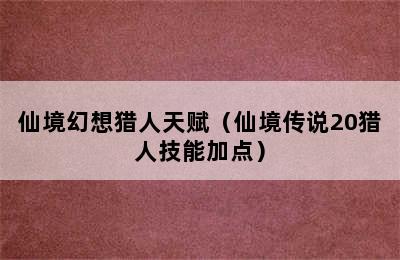 仙境幻想猎人天赋（仙境传说20猎人技能加点）