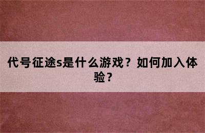 代号征途s是什么游戏？如何加入体验？