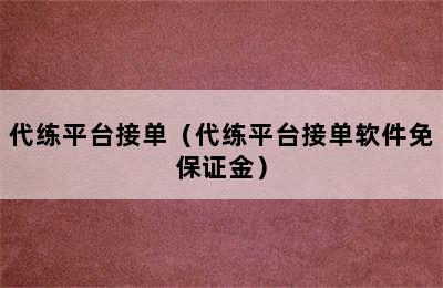 代练平台接单（代练平台接单软件免保证金）