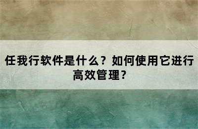 任我行软件是什么？如何使用它进行高效管理？