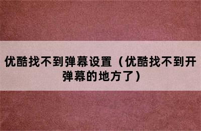 优酷找不到弹幕设置（优酷找不到开弹幕的地方了）