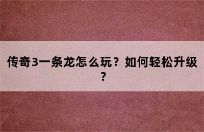 传奇3一条龙怎么玩？如何轻松升级？