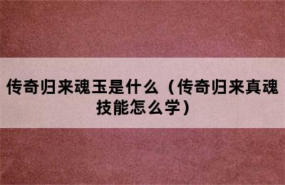 传奇归来魂玉是什么（传奇归来真魂技能怎么学）