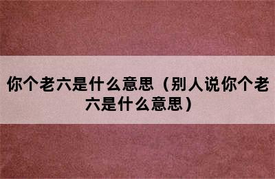 你个老六是什么意思（别人说你个老六是什么意思）