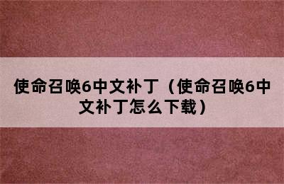 使命召唤6中文补丁（使命召唤6中文补丁怎么下载）