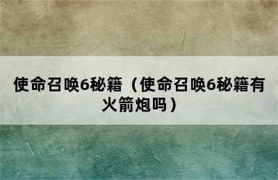 使命召唤6秘籍（使命召唤6秘籍有火箭炮吗）