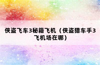 侠盗飞车3秘籍飞机（侠盗猎车手3飞机场在哪）