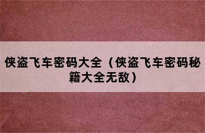 侠盗飞车密码大全（侠盗飞车密码秘籍大全无敌）