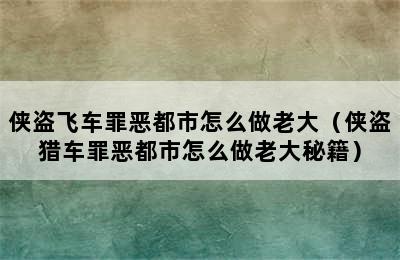 侠盗飞车罪恶都市怎么做老大（侠盗猎车罪恶都市怎么做老大秘籍）