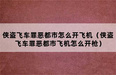 侠盗飞车罪恶都市怎么开飞机（侠盗飞车罪恶都市飞机怎么开枪）