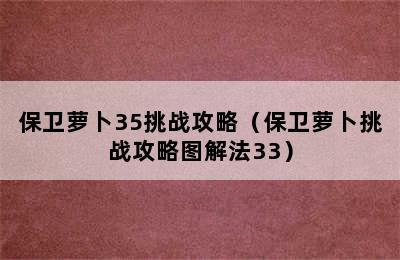 保卫萝卜35挑战攻略（保卫萝卜挑战攻略图解法33）