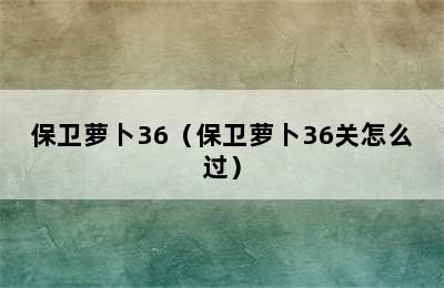 保卫萝卜36（保卫萝卜36关怎么过）