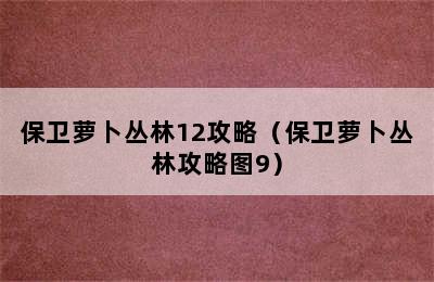 保卫萝卜丛林12攻略（保卫萝卜丛林攻略图9）