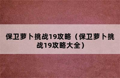 保卫萝卜挑战19攻略（保卫萝卜挑战19攻略大全）