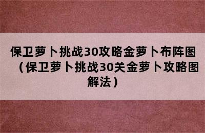 保卫萝卜挑战30攻略金萝卜布阵图（保卫萝卜挑战30关金萝卜攻略图解法）