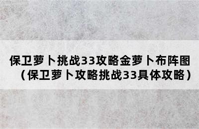 保卫萝卜挑战33攻略金萝卜布阵图（保卫萝卜攻略挑战33具体攻略）