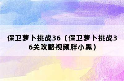 保卫萝卜挑战36（保卫萝卜挑战36关攻略视频胖小黑）