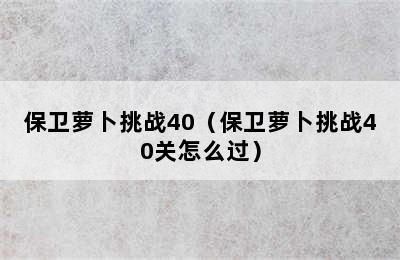 保卫萝卜挑战40（保卫萝卜挑战40关怎么过）