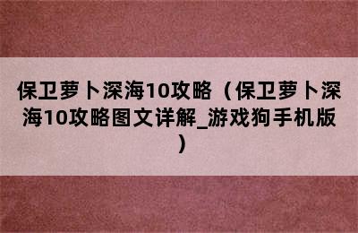 保卫萝卜深海10攻略（保卫萝卜深海10攻略图文详解_游戏狗手机版）