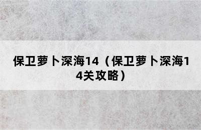 保卫萝卜深海14（保卫萝卜深海14关攻略）