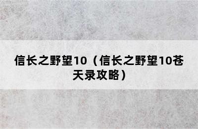 信长之野望10（信长之野望10苍天录攻略）