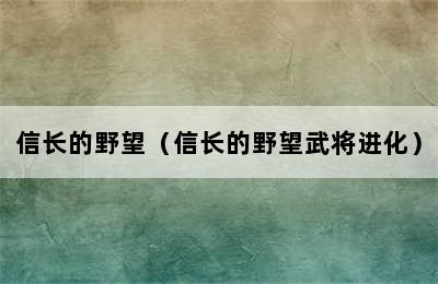 信长的野望（信长的野望武将进化）