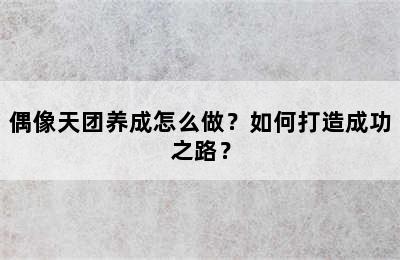 偶像天团养成怎么做？如何打造成功之路？